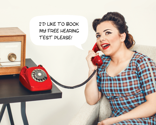 woman on the phone requesting to get her hearing tested