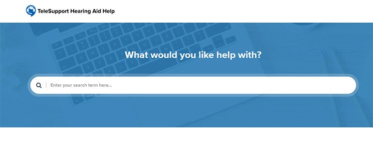 Search bar on a hearing care website with the prompt ’What would you like help with?’ displayed above.