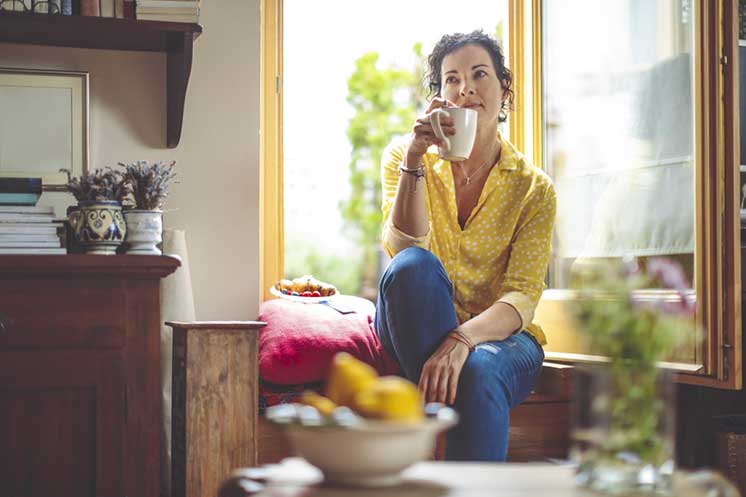 Image show woman drink coffee
