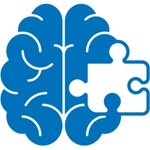 A blue brain icon with a puzzle piece missing on the right, symbolizing cognitive function or mental clarity, often associated with hearing health and the benefits of hearing aids.