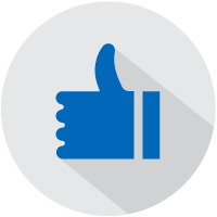 A blue thumbs-up icon against a circular white background with a subtle gray shadow, symbolizing approval or positivity, often used in digital or promotional contexts. No text appears in the image.