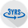 A circular icon features bold blue text ’3YRS’ with a blue arrow encircling it, symbolizing a three-year duration or warranty. The background is light gray with a subtle shadow effect.