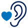 Ear with a blue heart symbolizing personalized hearing care.