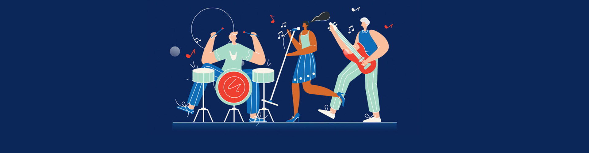 Musicians performing on stage, promoting safe listening practices and hearing protection at live events.