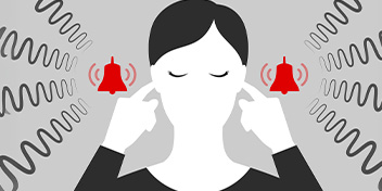 Illustration of person with fingers in ears to block the ringing sound