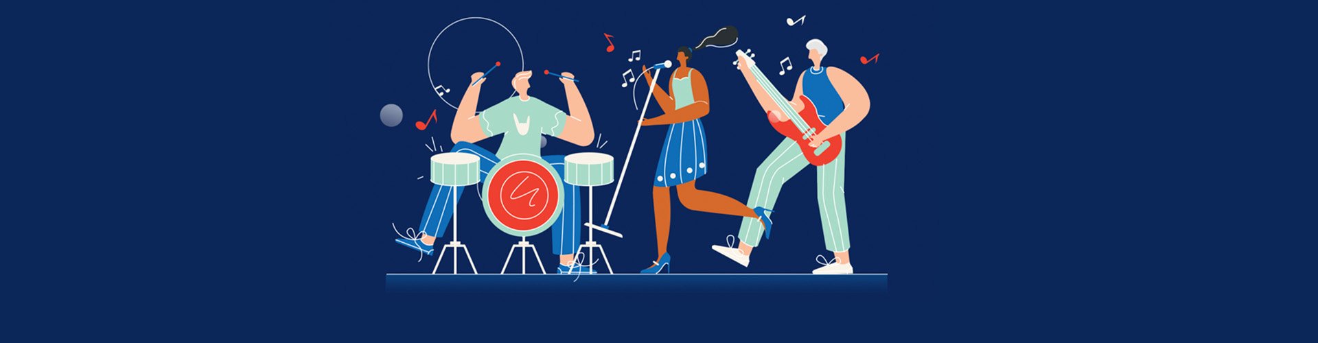 Musicians performing on stage with a focus on safe listening practices at concerts.