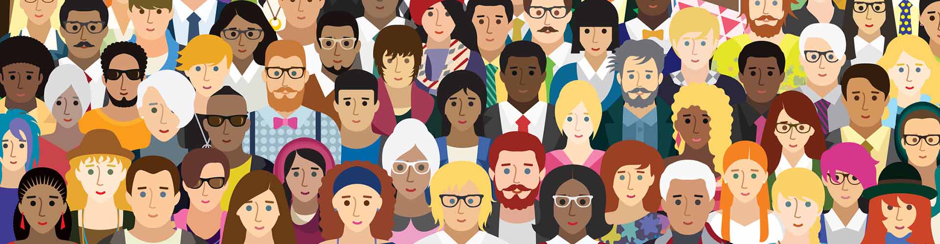 diverse group of illustrated people of various ages, ethnicities, and styles