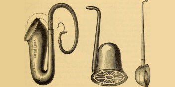 vintage illustration of various ear trumpets used as early hearing aids