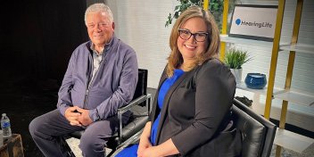 William Shatner and Dr. Rose seated in a professional studio setting featuring HearingLife branding.