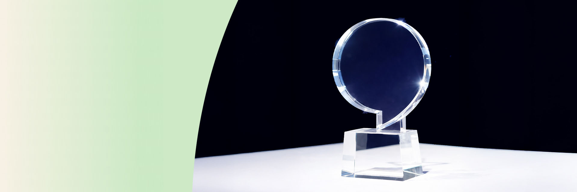 Crystal award in the shape of the HearingLife speech bubble logo.