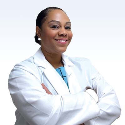 hearing care professional in a white lab coat