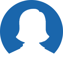 Silhouette of a woman on a blue circular background.