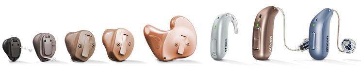 Variety of hearing aid types and styles available at HearingLife, including in-the-ear and behind-the-ear models.