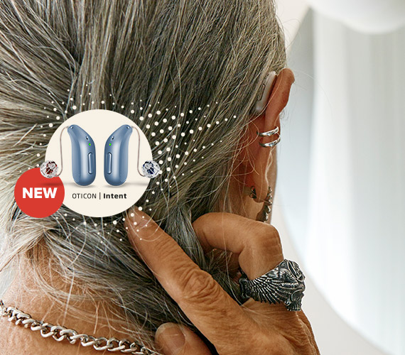 Maria wearing Oticon Intent hearing aids