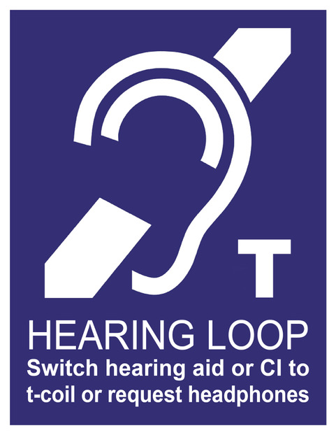 telecoil symbol on a sign that says