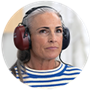 Woman with hearing test headphones on