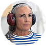 Woman with hearing test headphones on