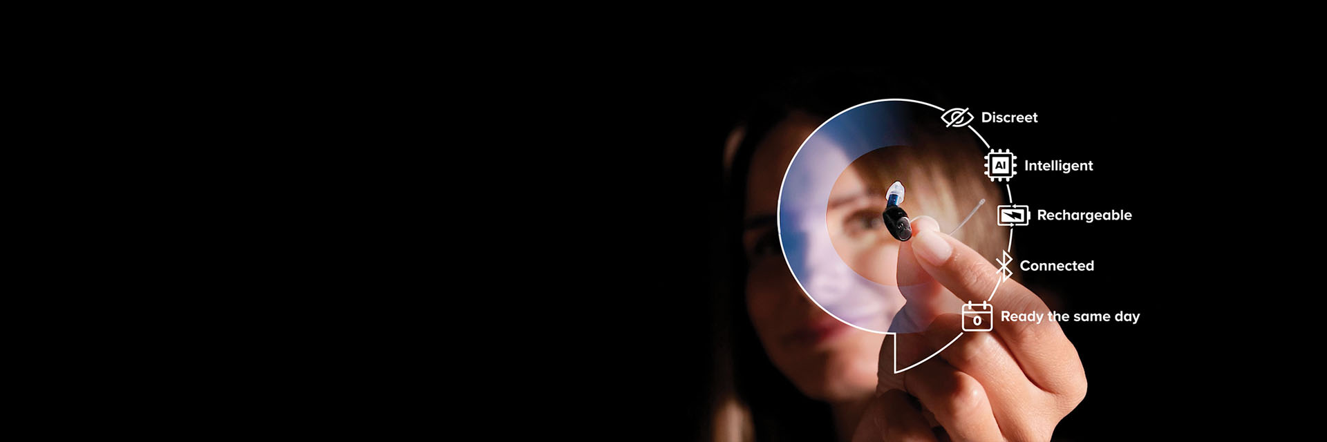 Woman holding the new Oticon Zeal