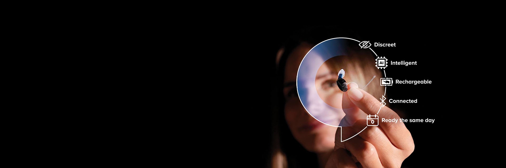 Woman holding the new Oticon Zeal