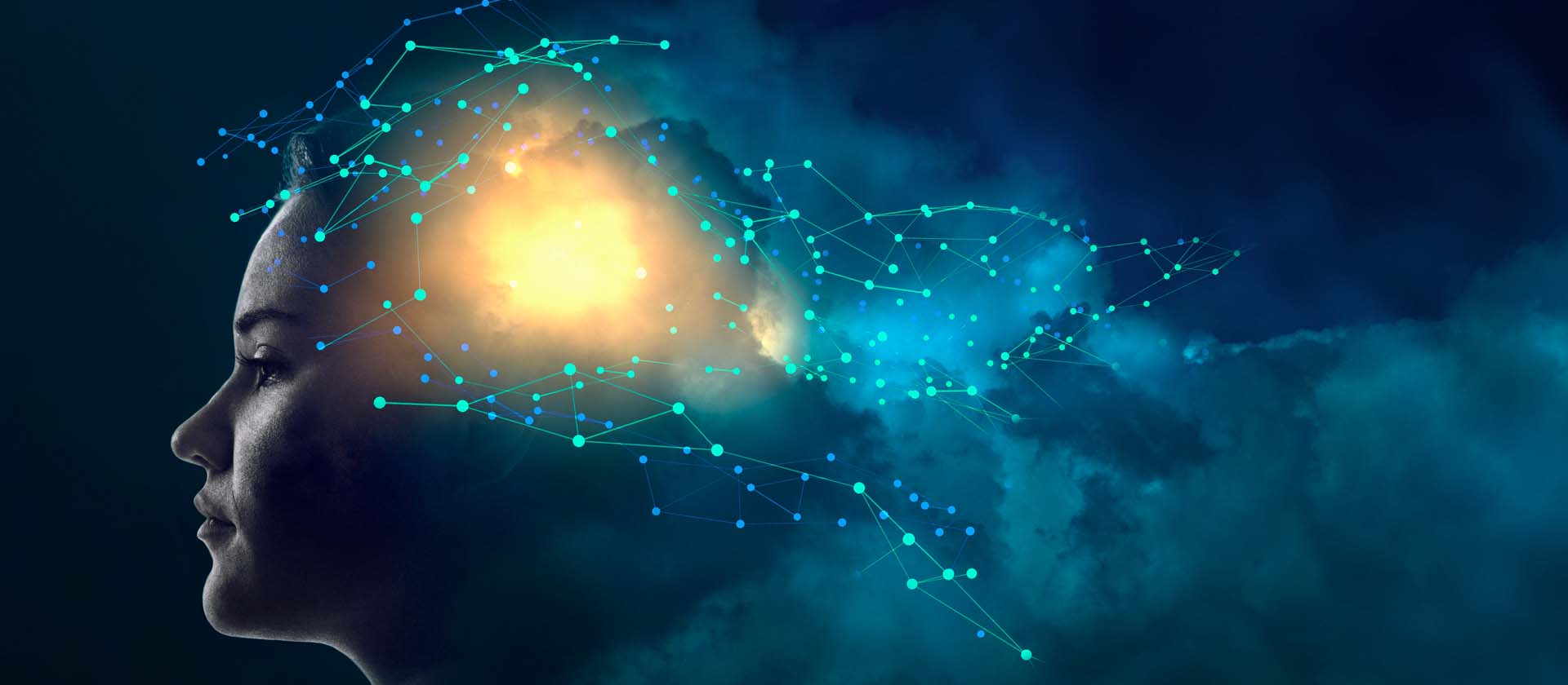 Brain with glowing neural connections in a conceptual illustration of cognitive processes.