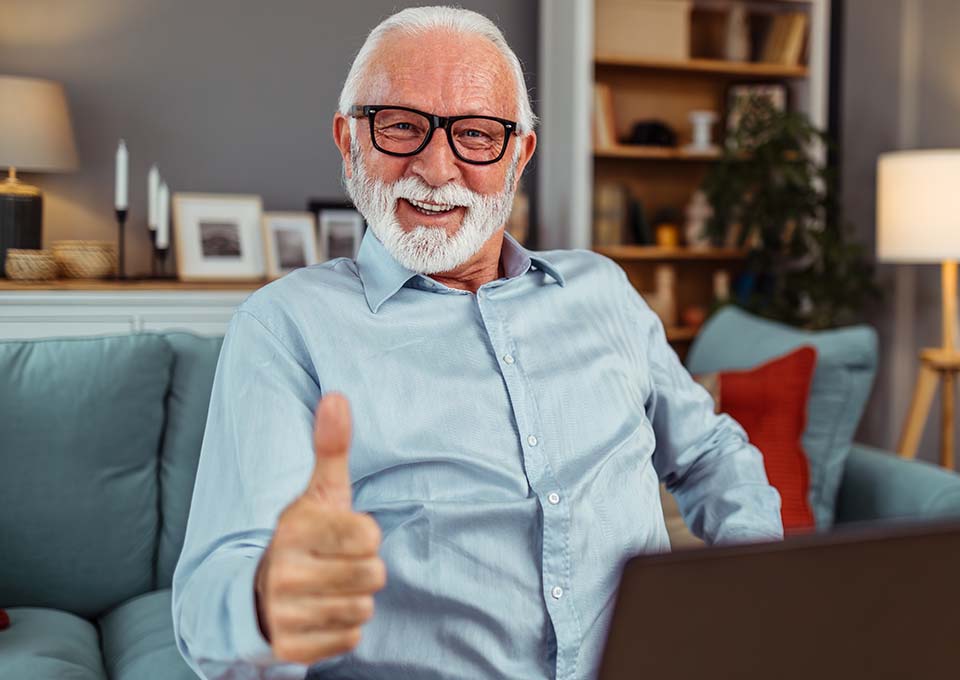 Man giving thumbs up of confirmation