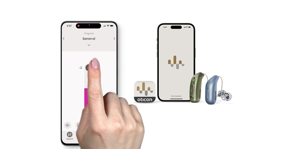 Managing hearing aids with the Oticon Companion app and smartphone integration