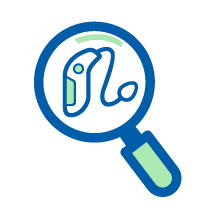 Examining a hearing aid through a magnifying glass