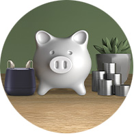 a piggy bank next to hearing aids