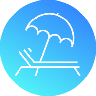 Icon of a lounge chair under a beach umbrella representing paid time off.