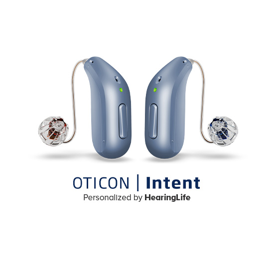 Oticon Intent™ | Personalized by HearingLife - an image of a pair of hearing aids