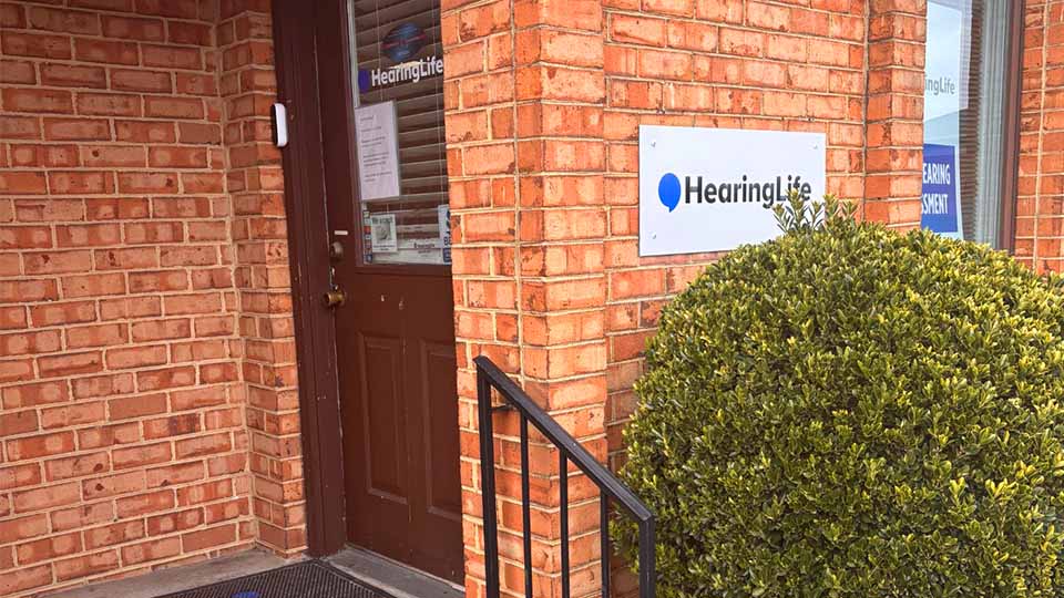 HearingLife Emporia VA location entryway featuring the front door and signage.