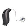 Bernafon Viron hearing aid with sleek black design and a thin wire connecting to a transparent earpiece.