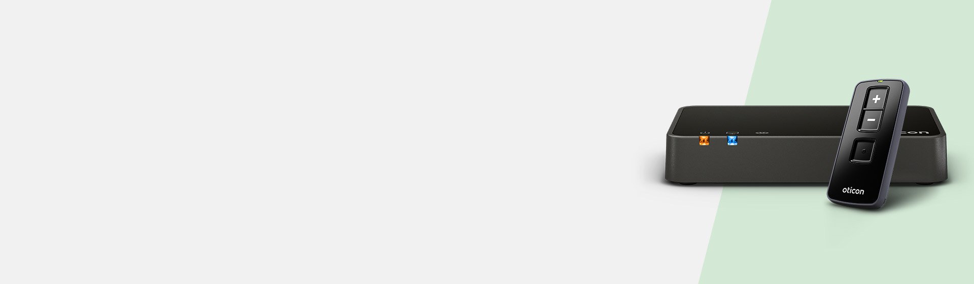 Hearing aid accessories including a remote control and a streaming device from Oticon.