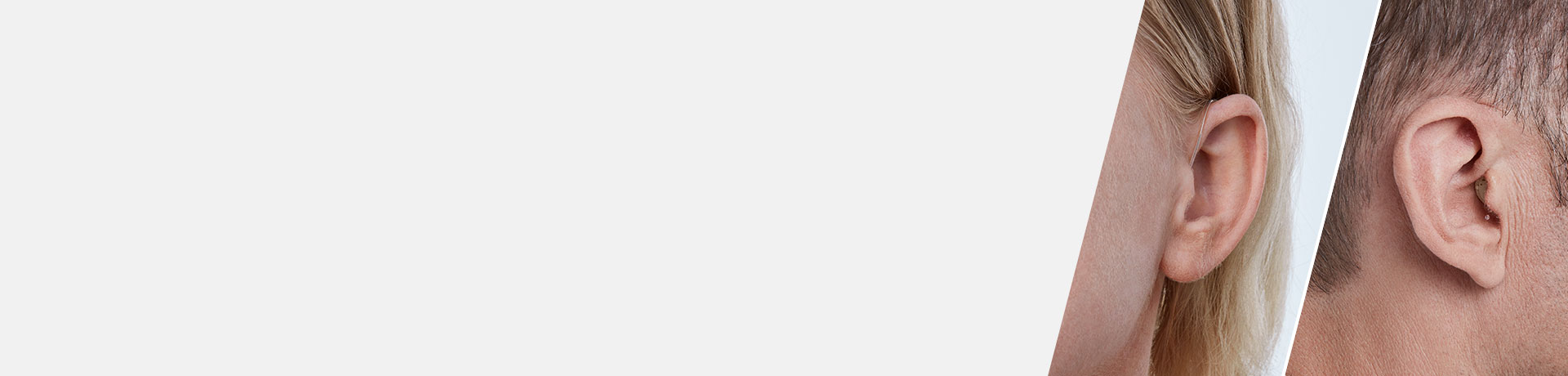 Different styles of hearing aids worn behind and inside the ear.