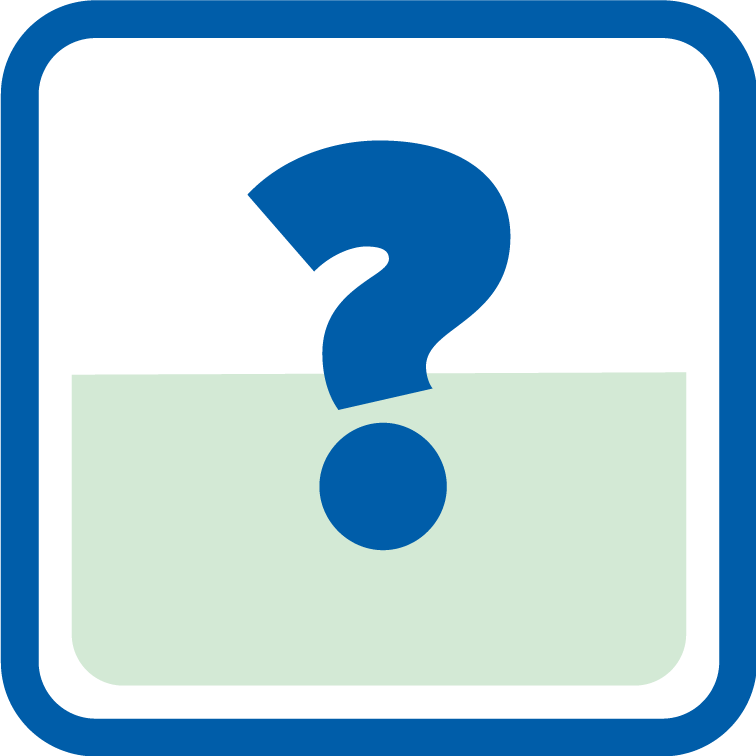 Question mark icon in blue color with a green background inside a square border.