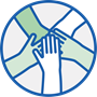 Teamwork symbol featuring overlapping hands representing collaboration and unity'