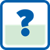 Question mark icon in blue color with a green background inside a square border.