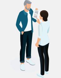 Man consulting with audiologist while reviewing a hearing test chart.