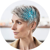 Image shows lady with her brain highlighted