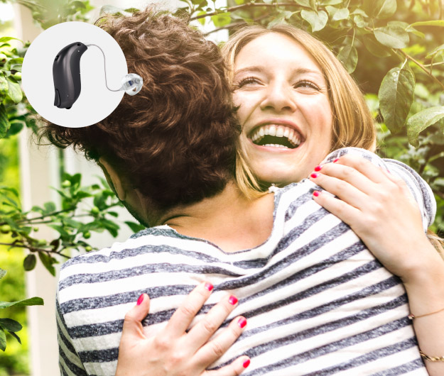 Image shows person wearing Bernafon Viron hearing aids