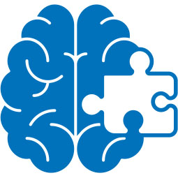 Un cerveau stylisé bleu avec une pièce de casse-tête manquant à droite, illustrant un lien cognitif et la santé auditive. Aucun texte visible.